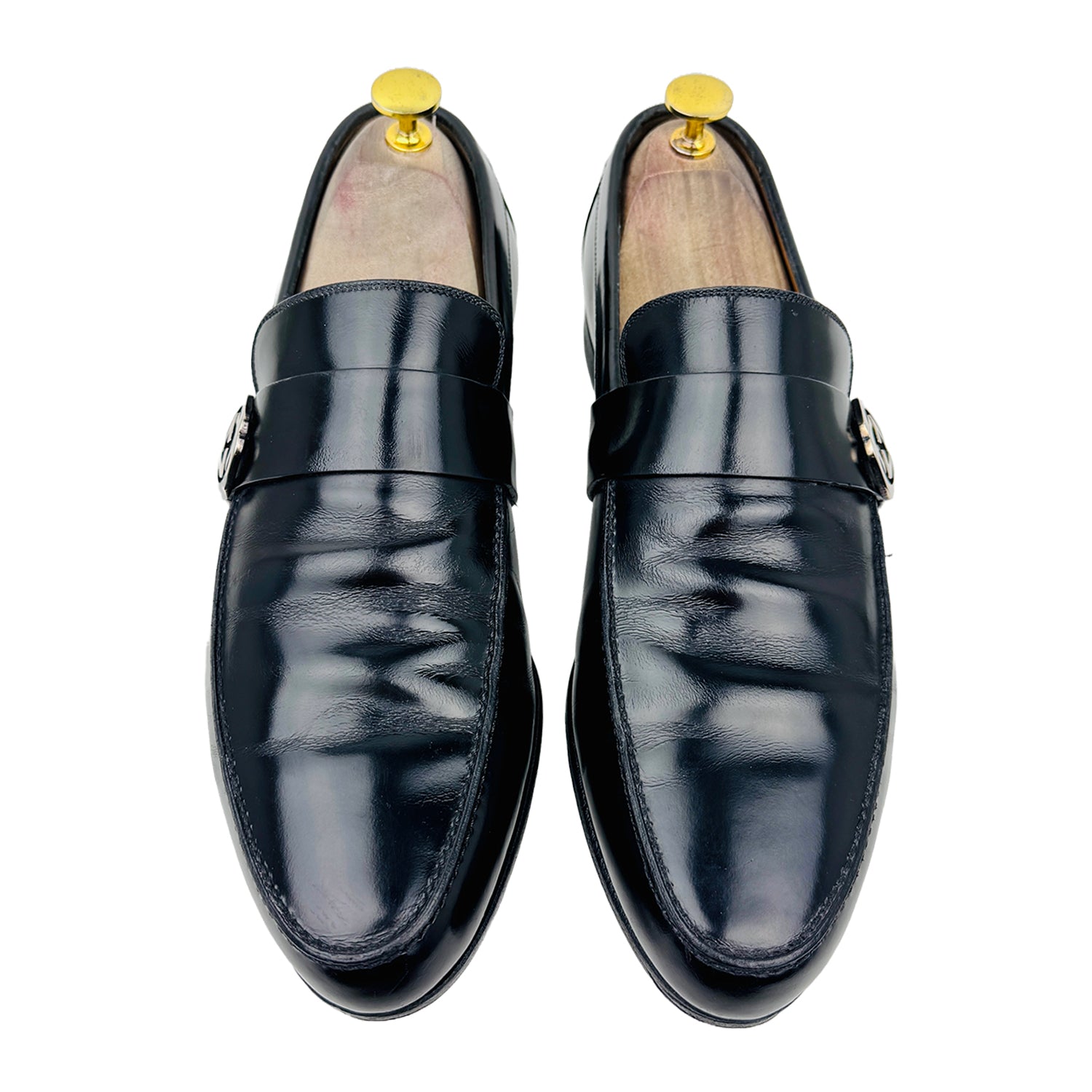 Front Image of Gucci Men's GG Logo Black Loafers (Size 41/41.5) 233506