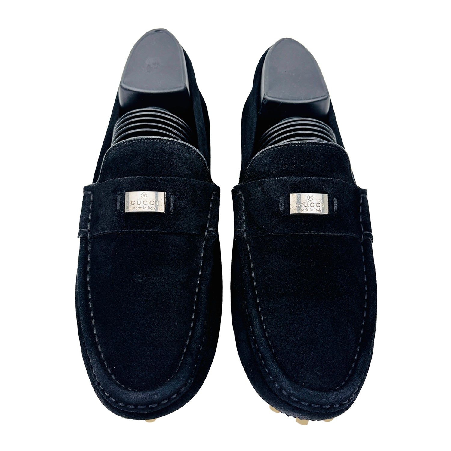 Front Image of Gucci Men's Suede Black Driving Loafers (Size 40)