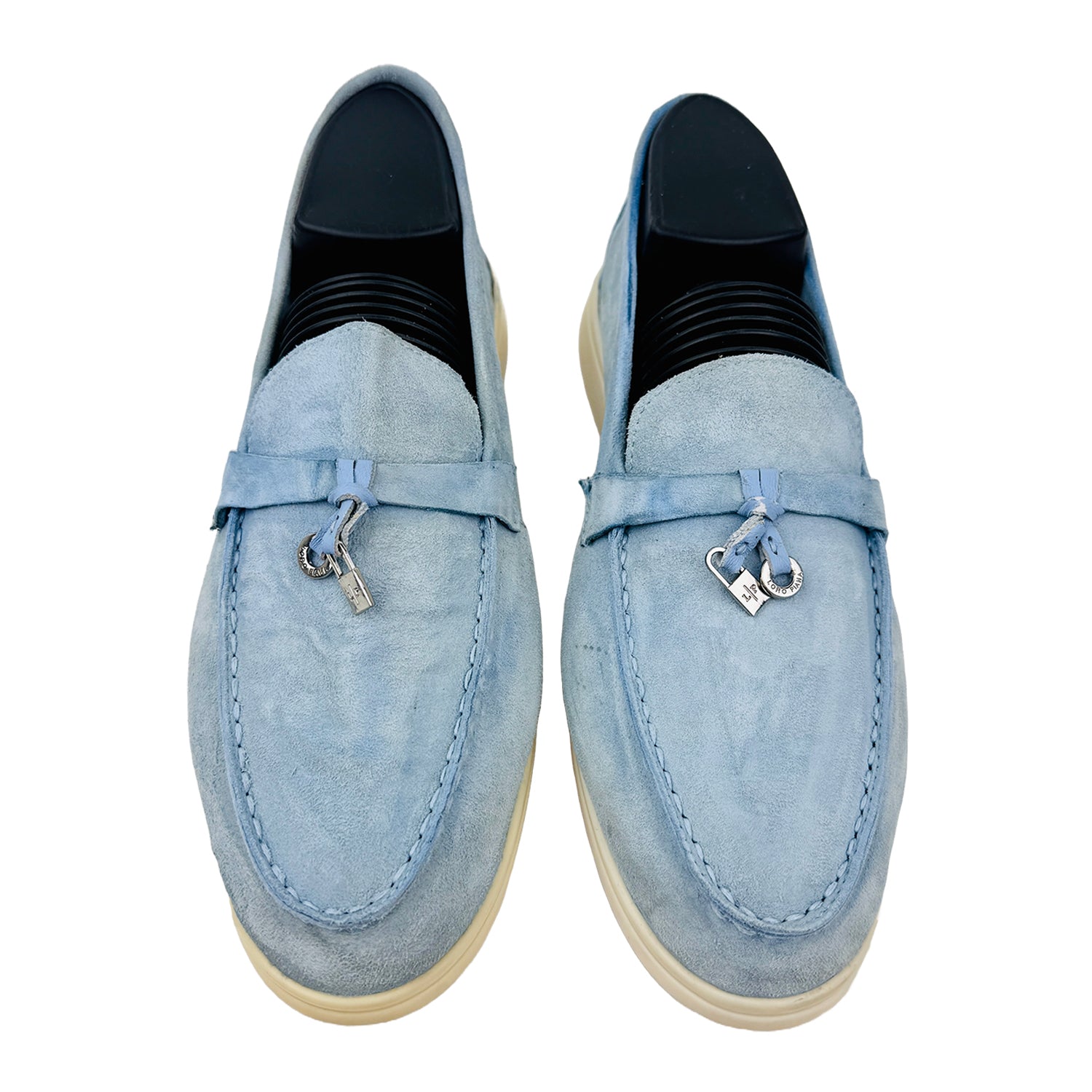 Front image of Loro Piana Summer Walk Blue Loafers (Size 39)
