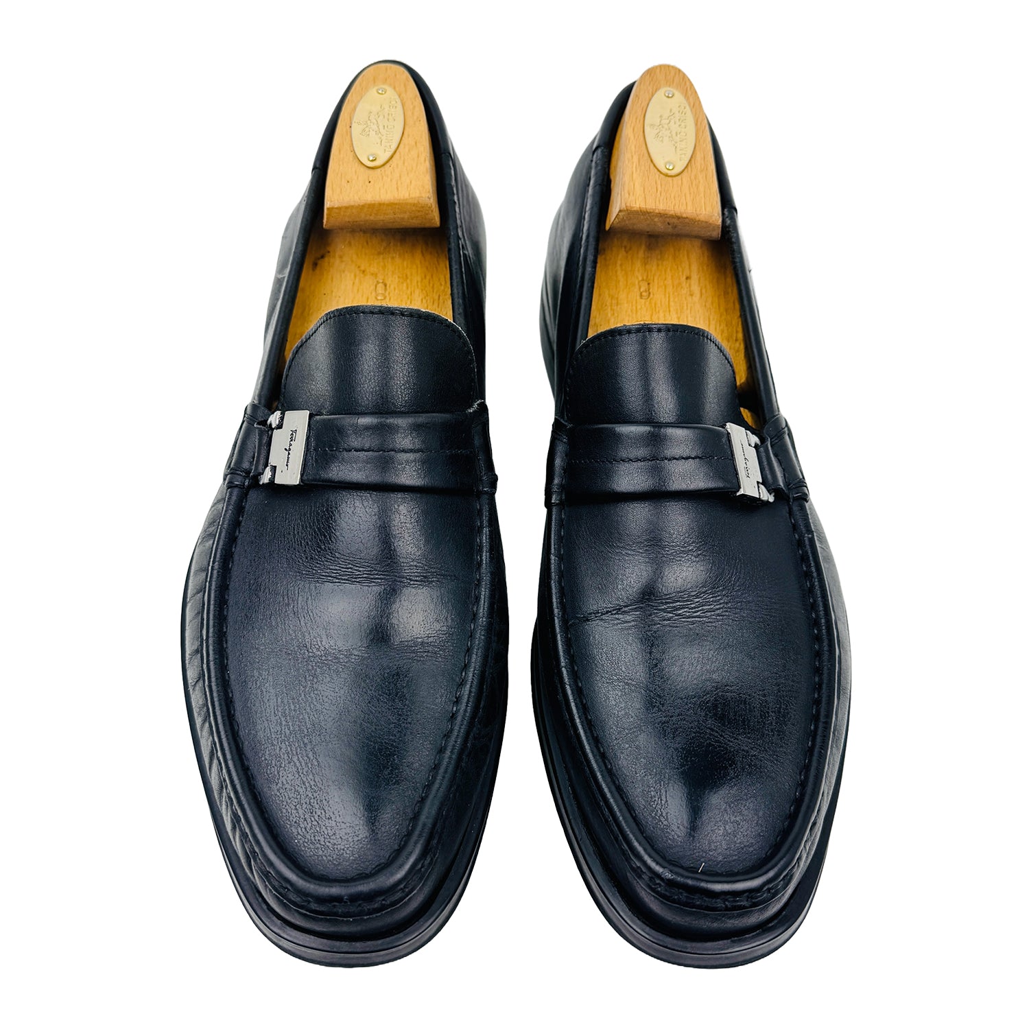 Front image of Salvatore Ferragamo Men's Black Leather Loafers (Size 42.5/43)