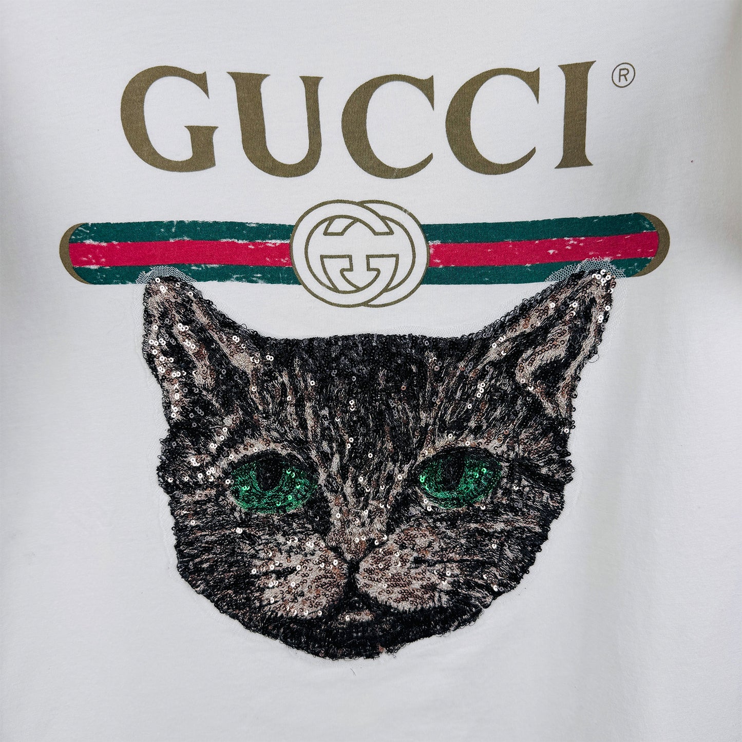 Gucci Logo Mystic Cat White T-Shirt (Size Large/XL)