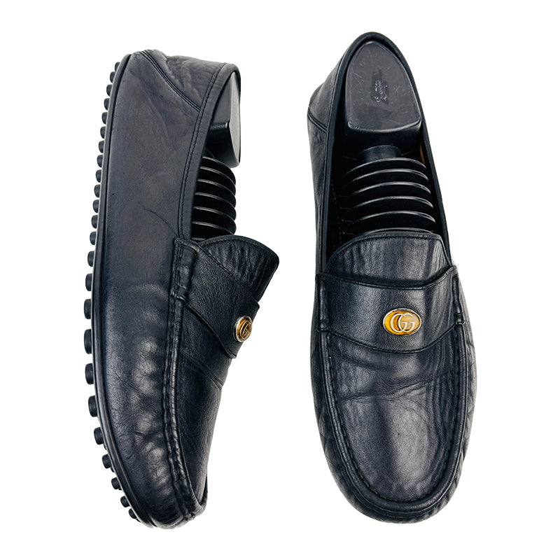 Gucci Men's Kanya Bee GG Logo Driver Black Shoes (Size 43/43.5)