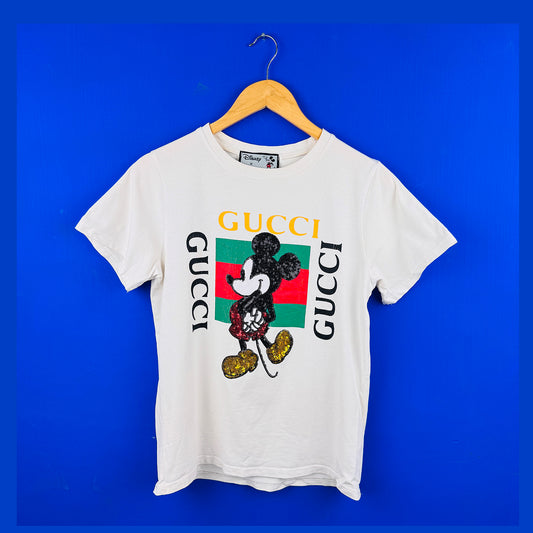 Gucci x Disney Women's Mickey Mouse Logo White T-Shirt (Medium Size)