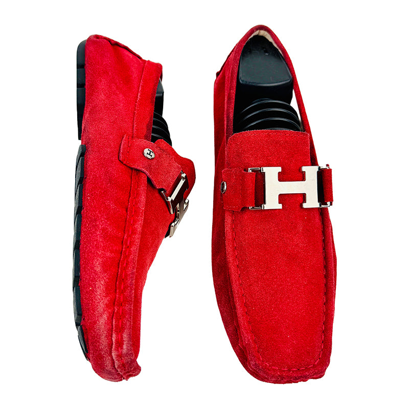 Hermes Paris Men's Red Loafer Shoes (Size 42.5)