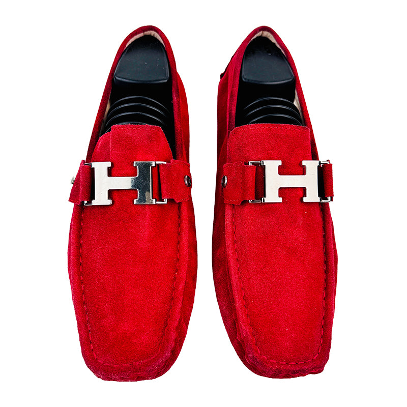 Hermes Paris Men's Red Loafer Shoes (Size 42.5)