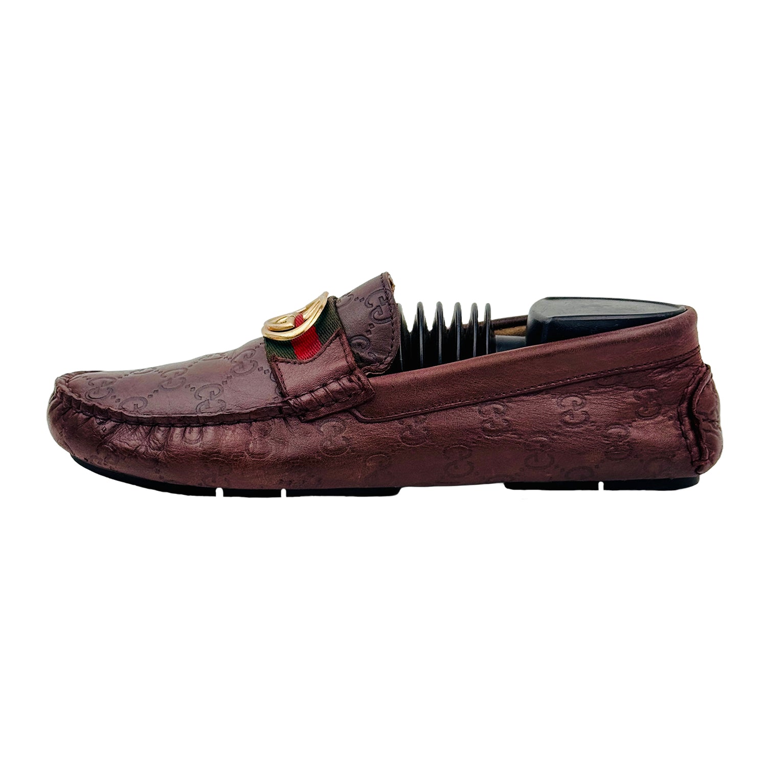 Image of Gucci Men's GG Buckle Brown Leather Loafers (Size 42)