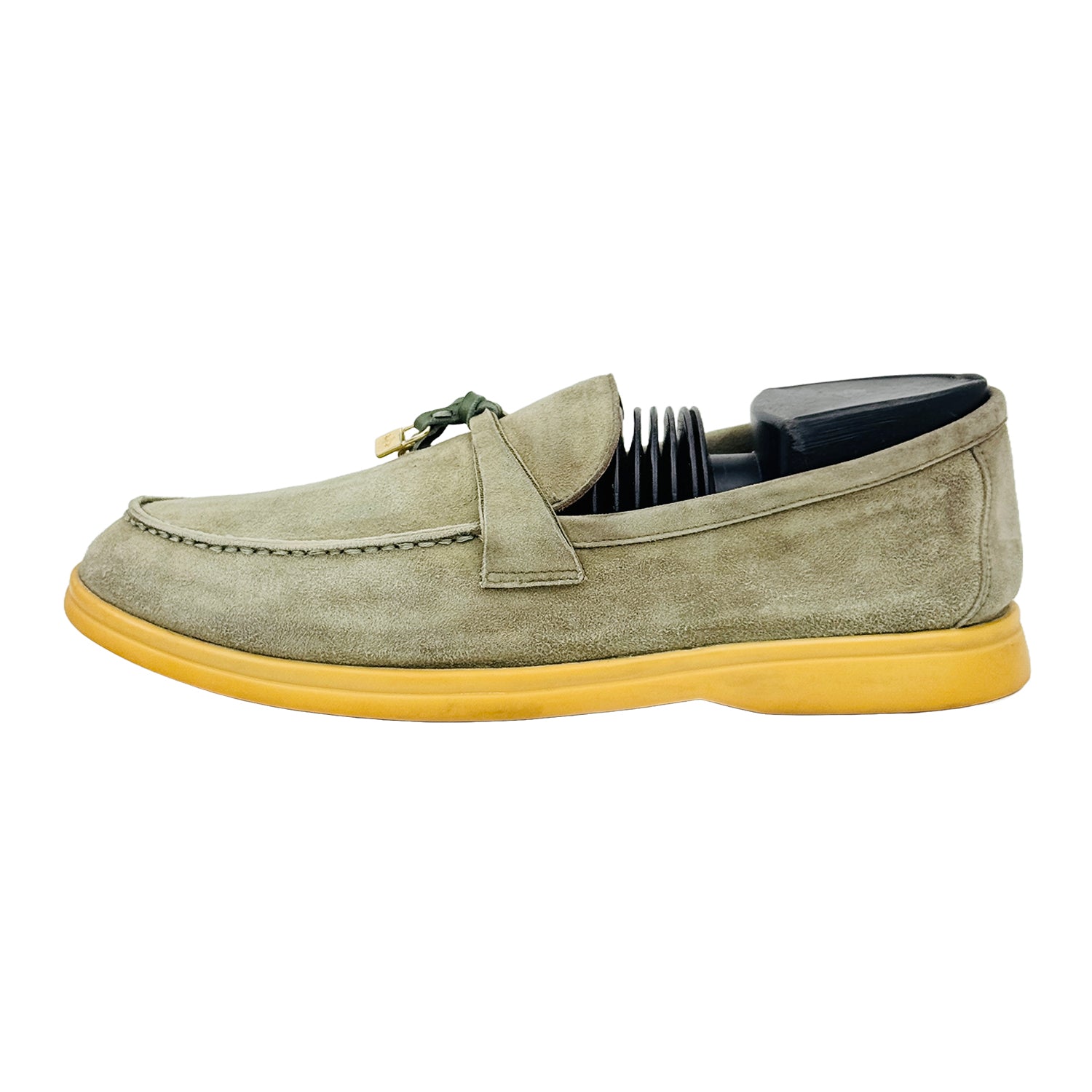 Image of Loro Piana Unisex Summer Charms Walk Olive Green Loafers (Size 39)