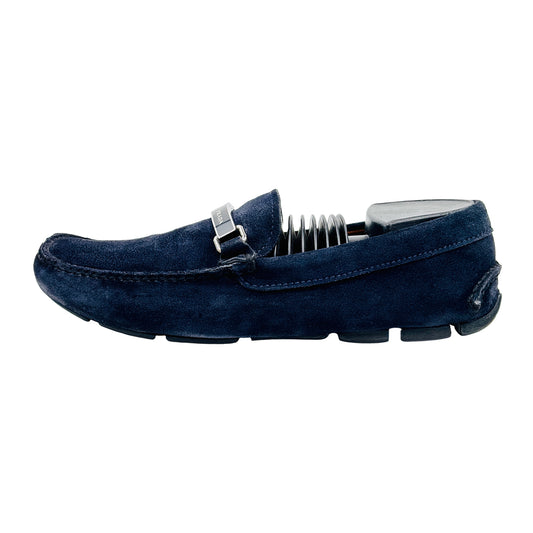 Image of Prada Men's Navy Logo Driving Loafers (Size 41/41.5)