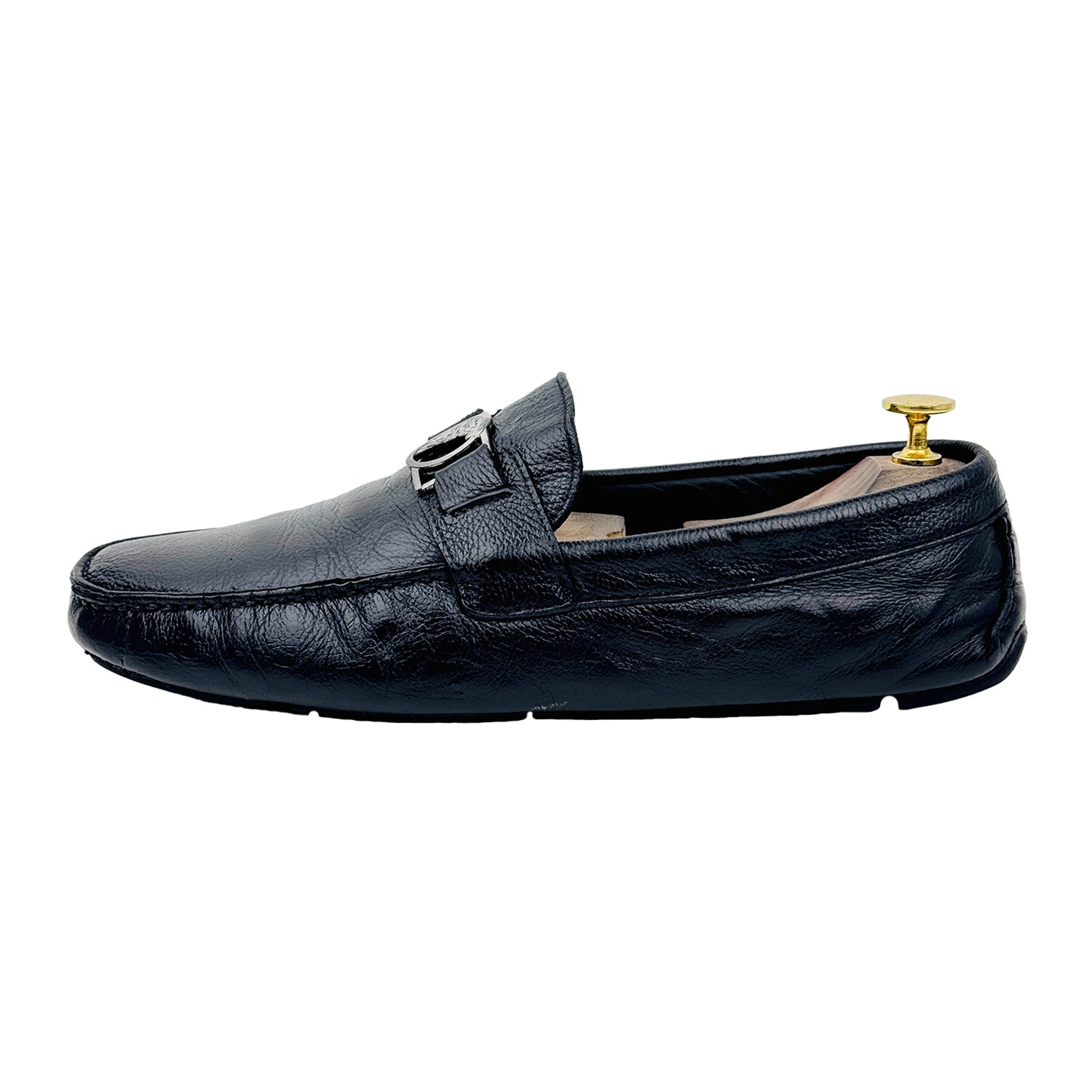 Image of Versace Medusa Embellished Black Loafers (Size 42.5/43)