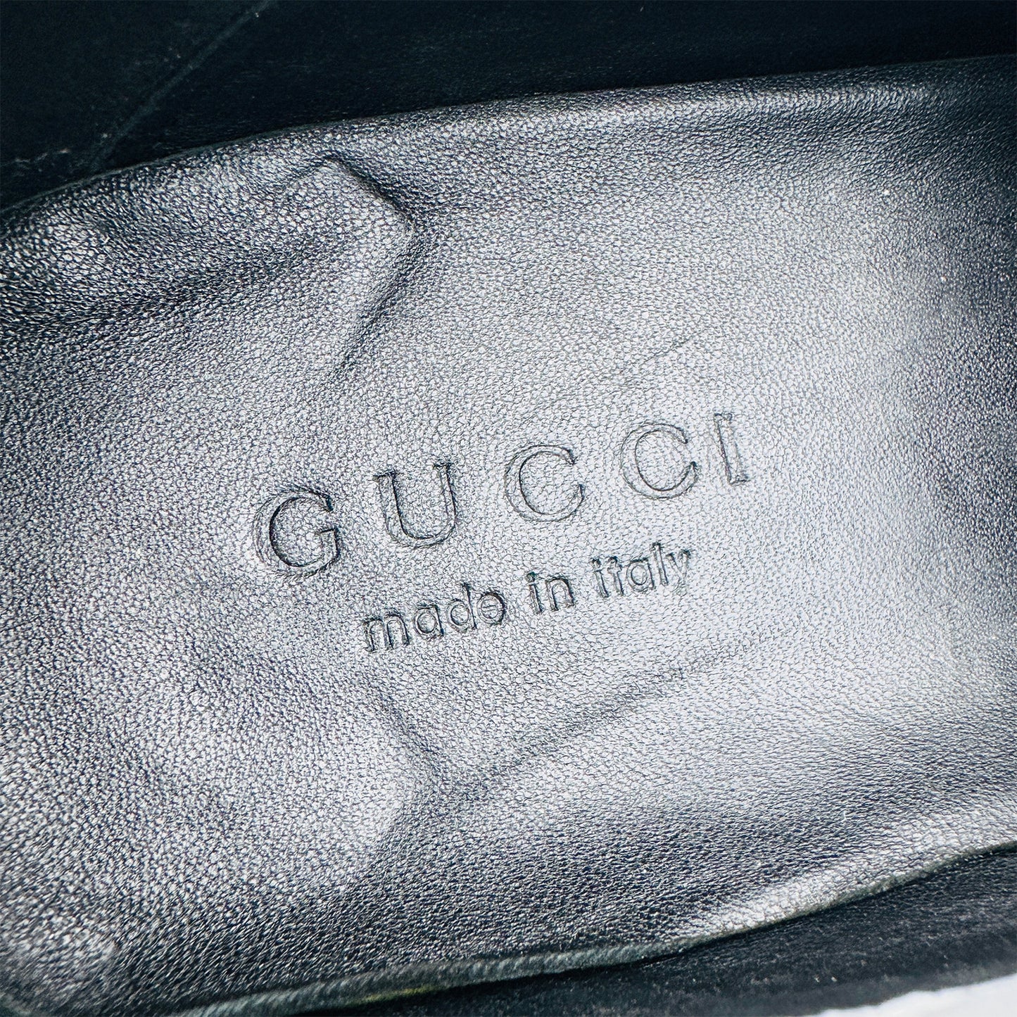 Inside Sole Brand, made embossing image of Gucci Men's White Horsebit Leather Loafers (Size 44)