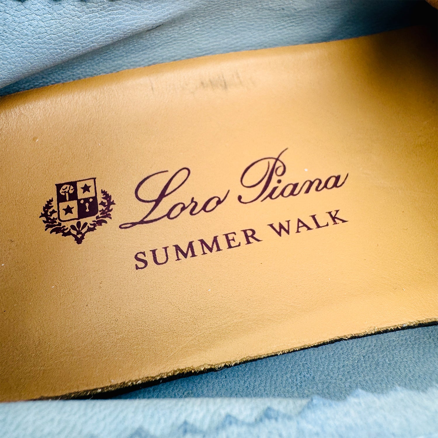 Inside Sole brand name printing image of Loro Piana Summer Walk Blue Loafers (Size 39)