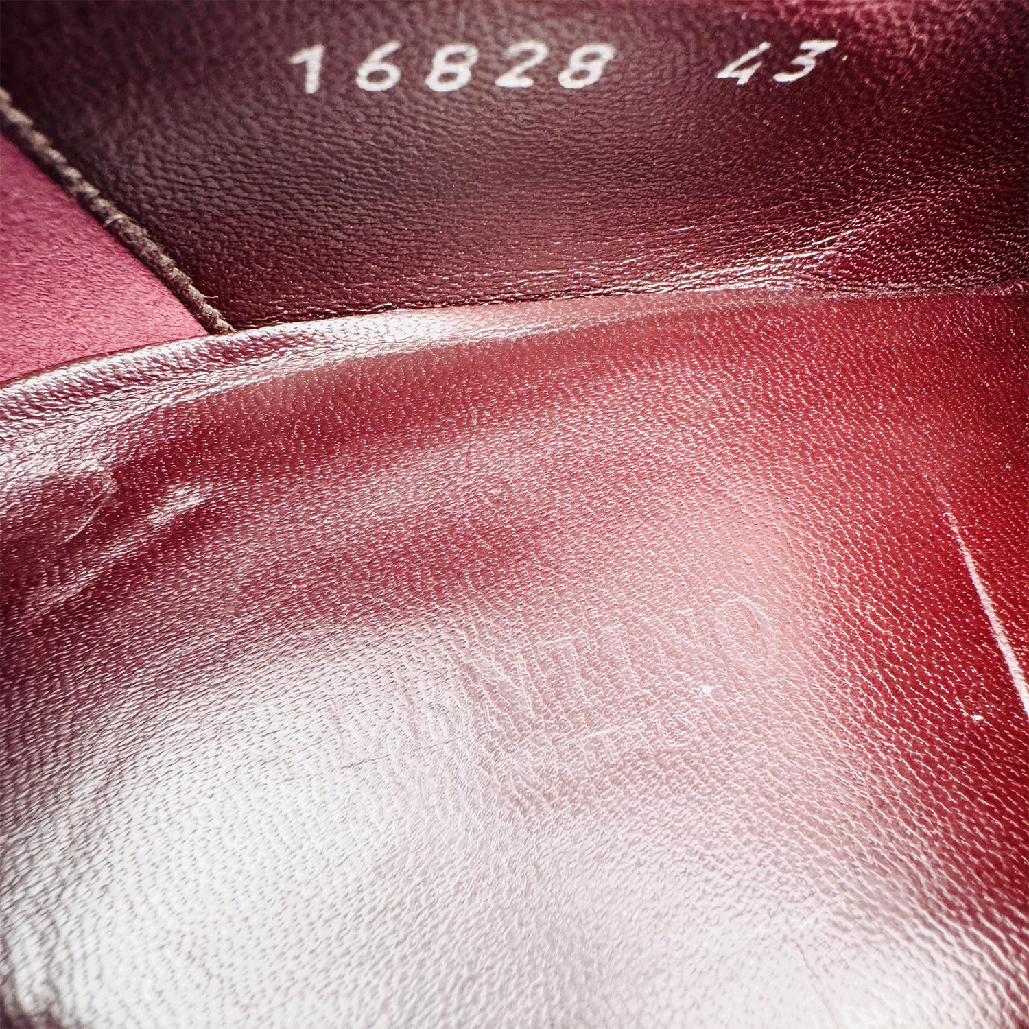 Inside size and code printing of Valentino Garavani Leather Black Loafers (Size 43/43.5) 16828