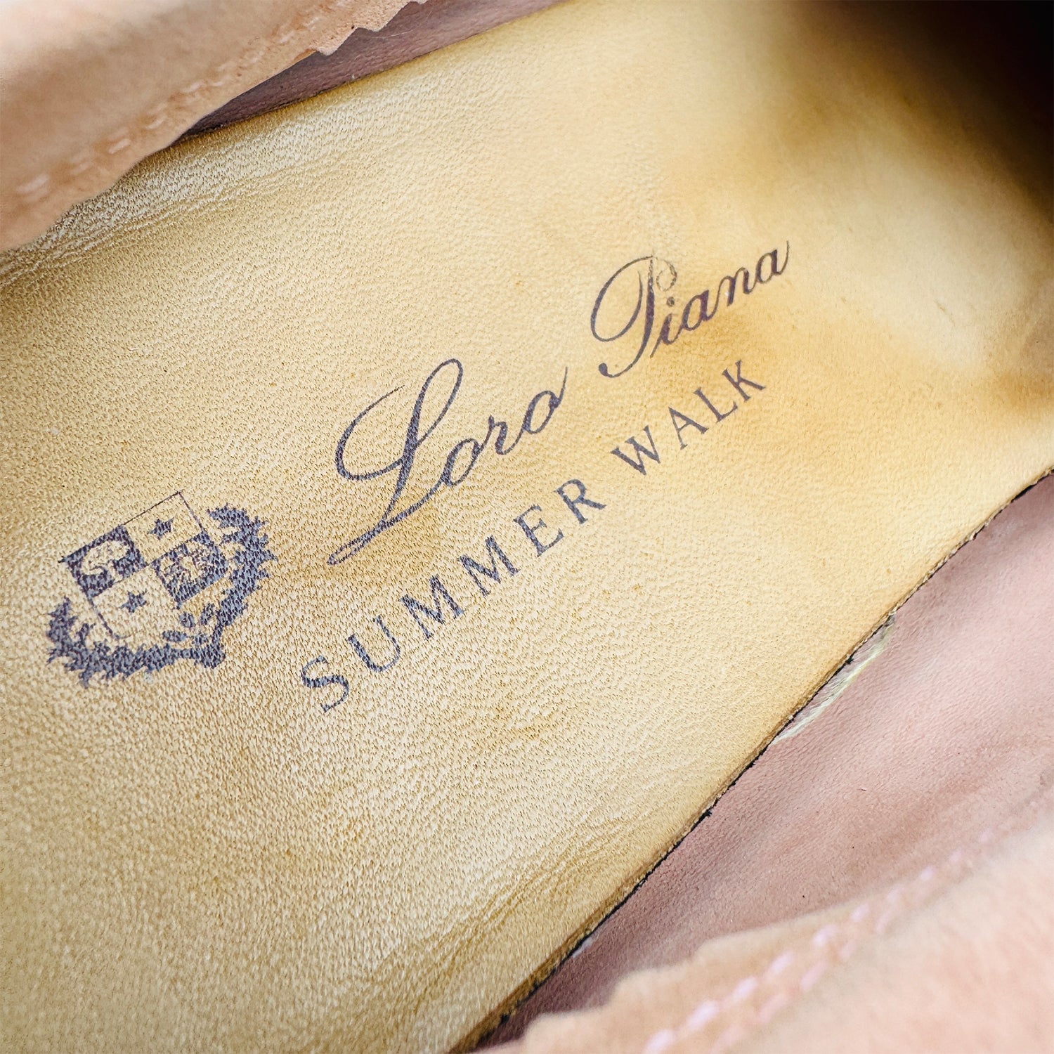 Inside sole brand printing image of Loro Piana Women's Summer Walk Charms Pink Loafers (Size 39) 