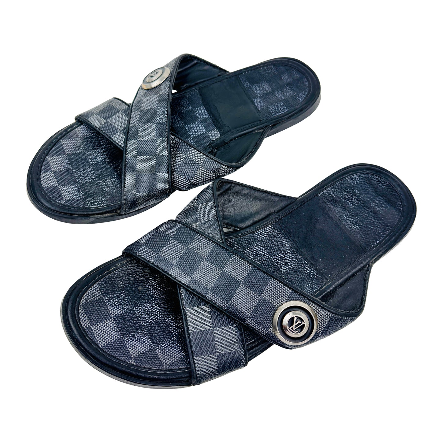 Louis Vuitton Men's Checked Cross Strap Slippers (Size 42.5/43)