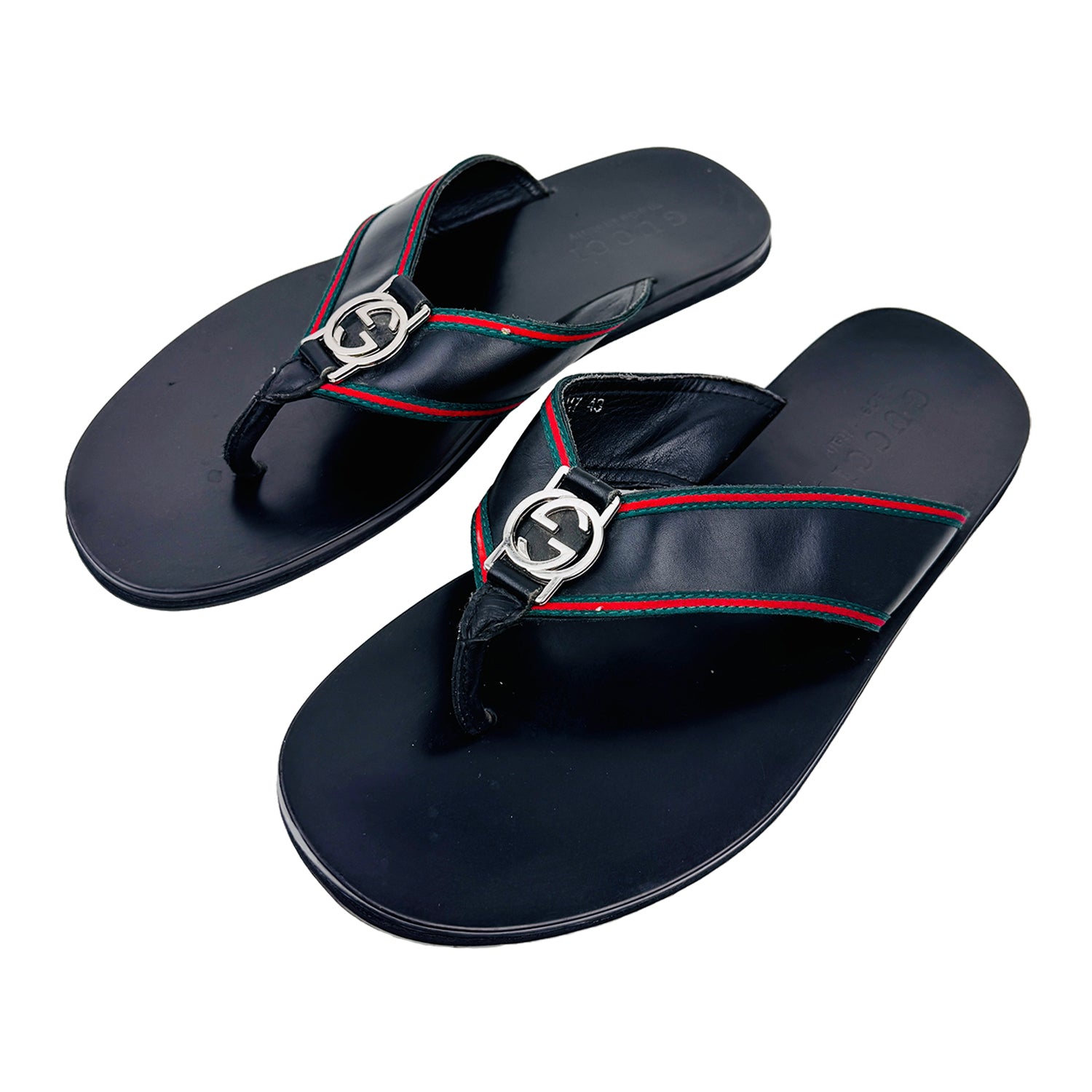 Left Side image of Gucci Men's Leather Thong Slippers (Size 43) - 630307 H9020 8476