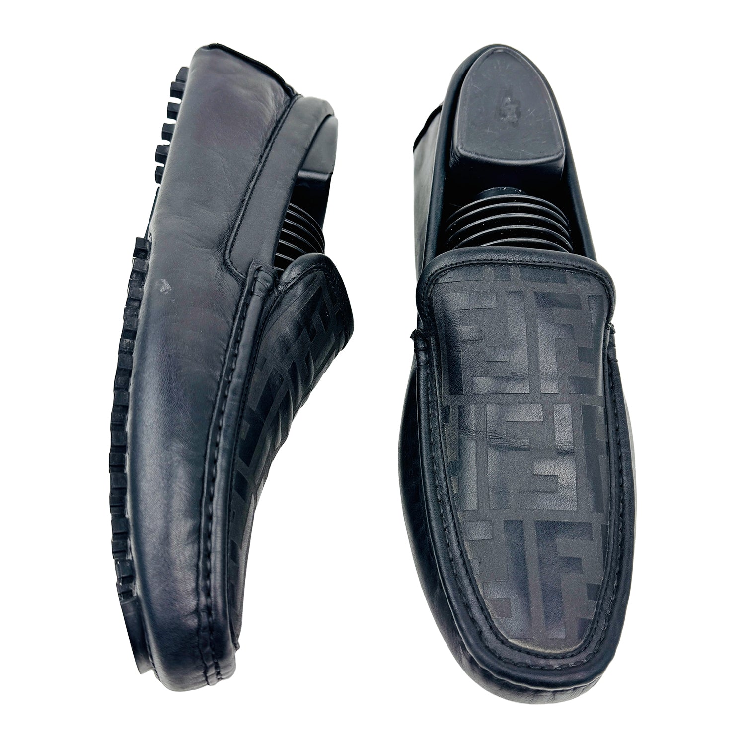 One Front One Cross image of Fendi Men's Black Leather Loafers (Size 40/40.5)