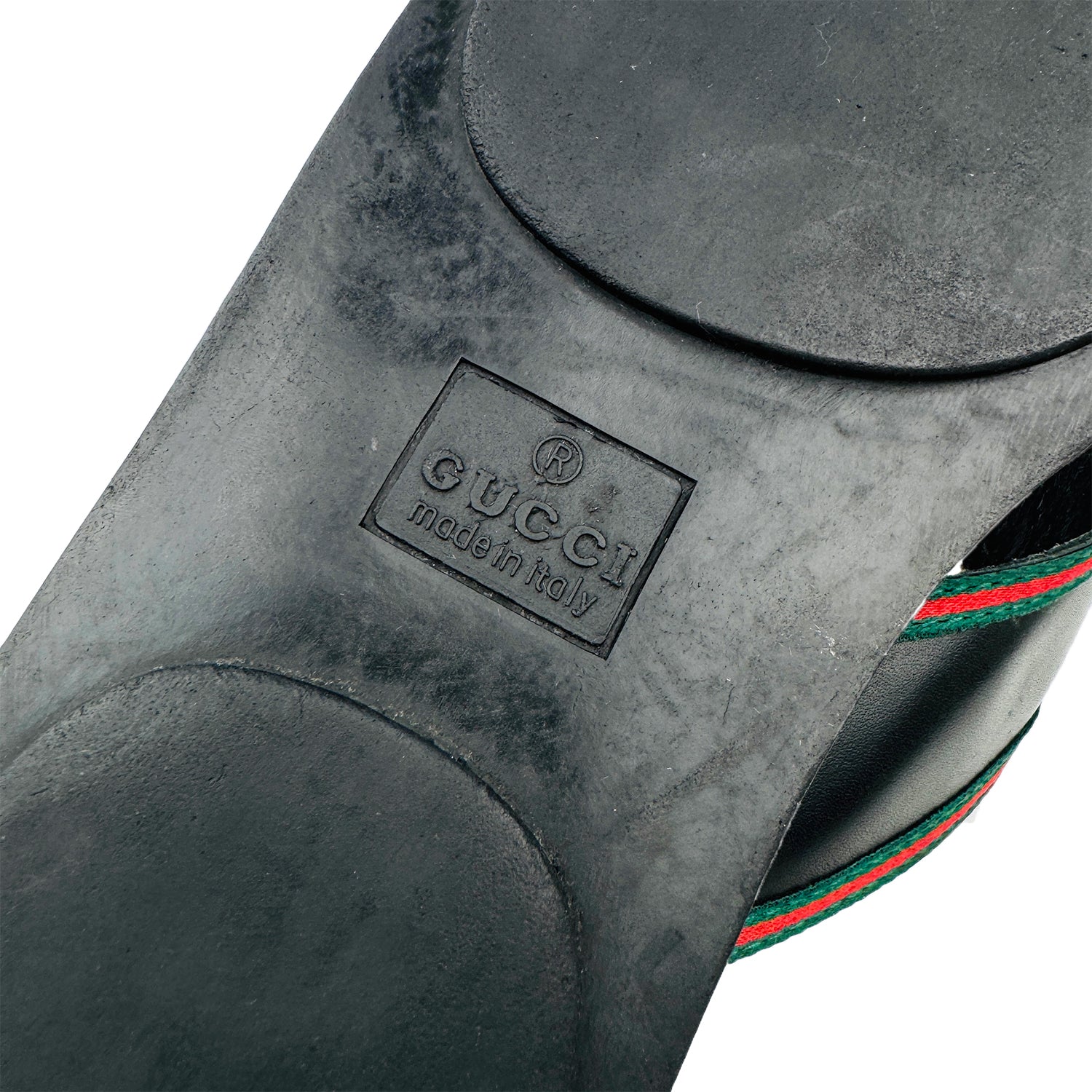 Outsole Brand, size, made closeup image of Gucci Men's Leather Thong Slippers (Size 43) - 630307 H9020 8476