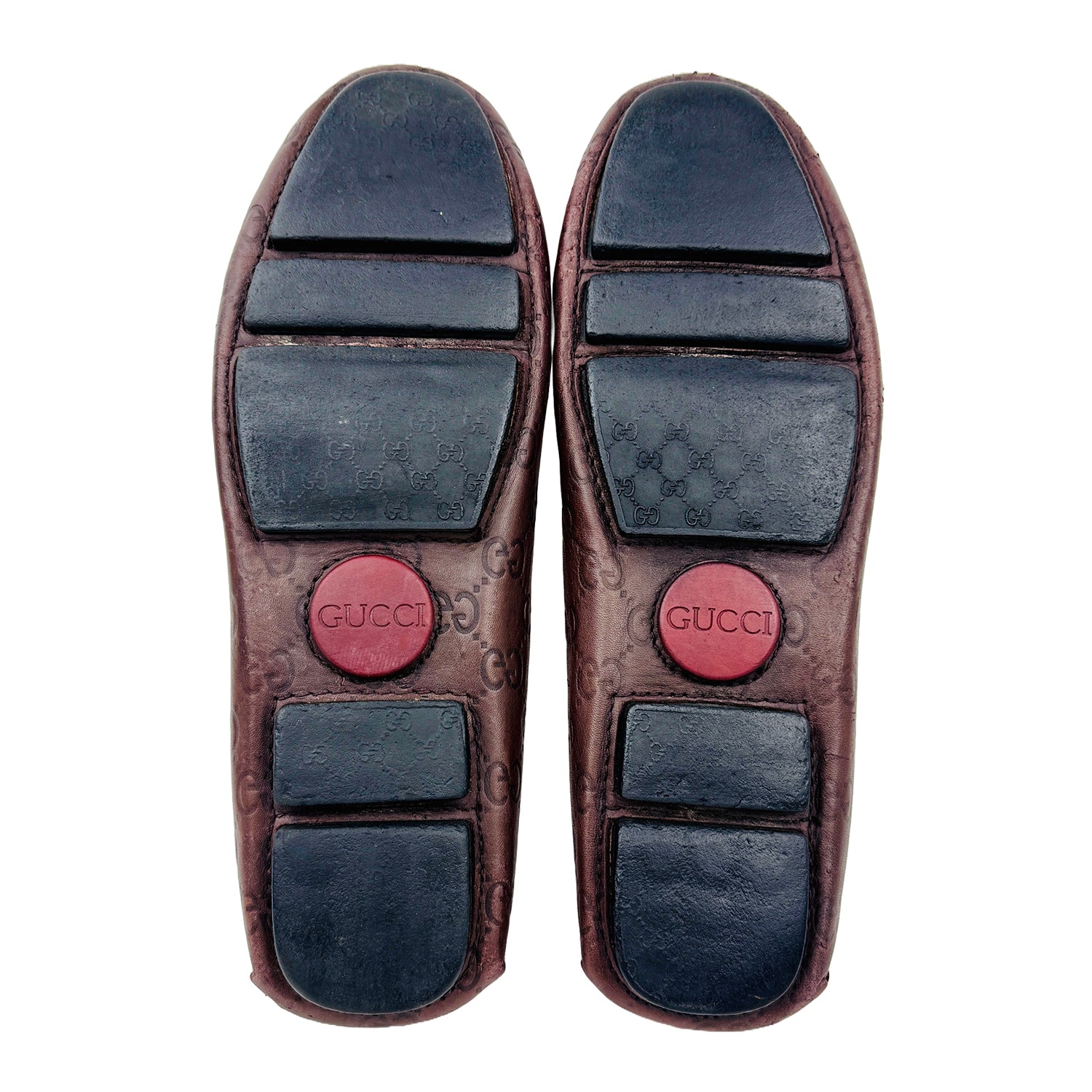 Outsole Image of Gucci Men's GG Buckle Brown Leather Loafers (Size 42)
