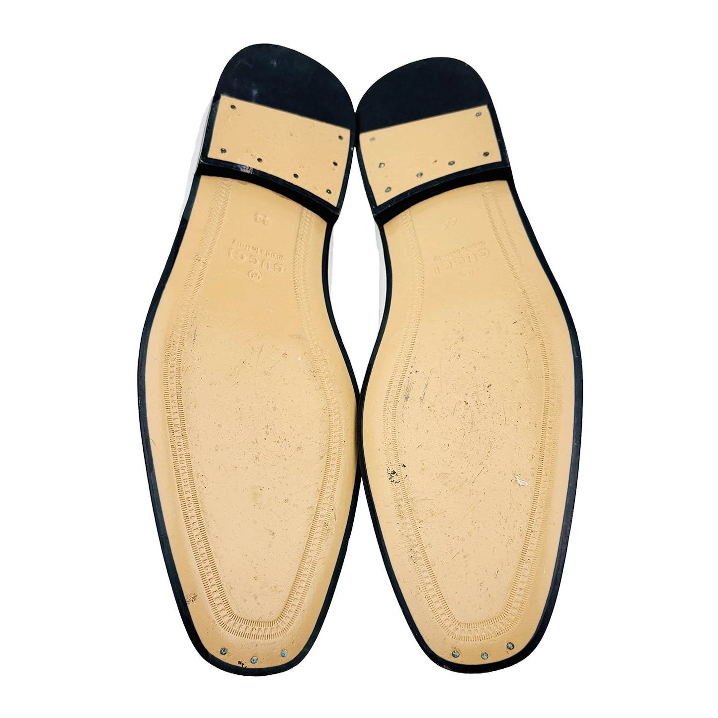 Outsole image of Gucci Men's White Horsebit Leather Loafers (Size 44)
