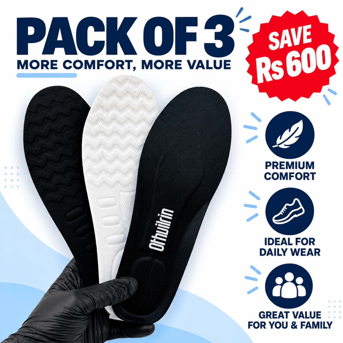Pack of 3 - Comfort & Sports Insoles