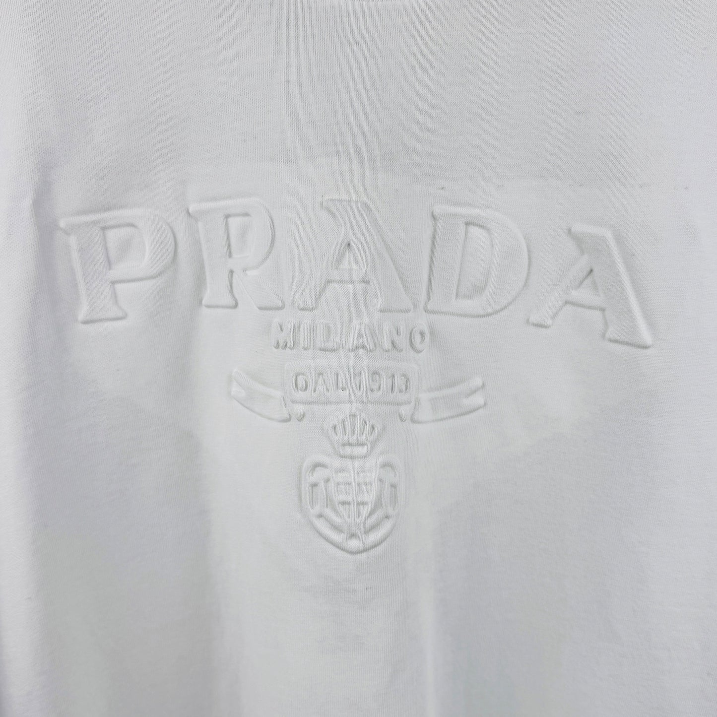 Prada Men's Embossed White Logo T-Shirt (Size Medium)