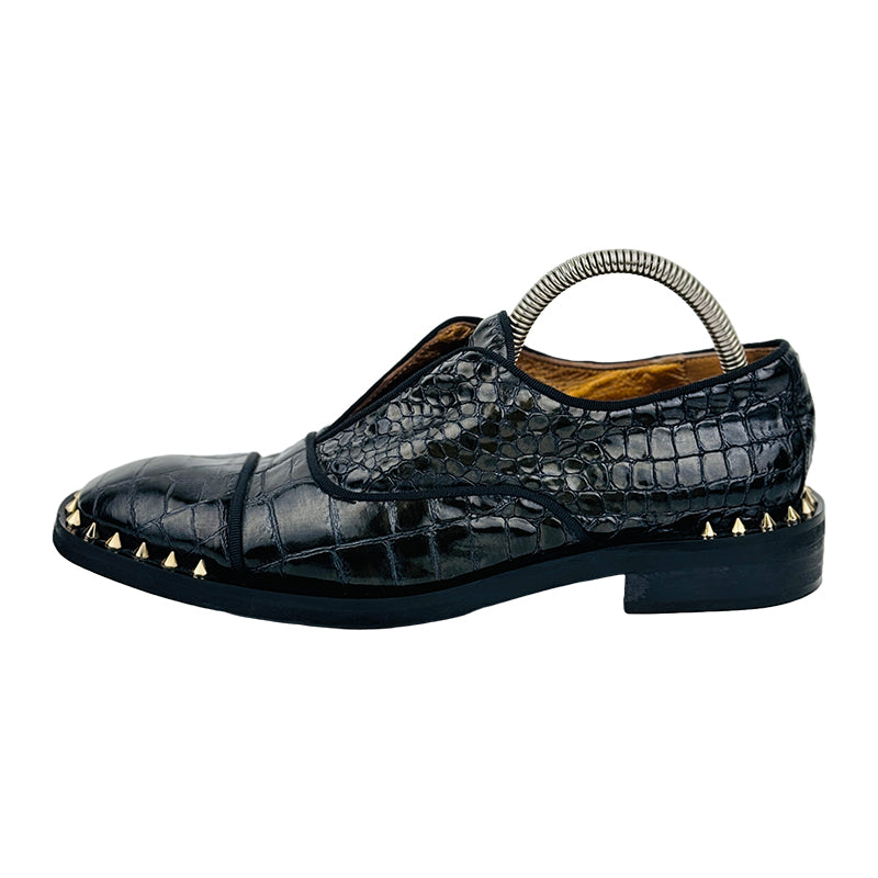 Ras Crocodile Black Leather Oxford Shoes (Size 39)