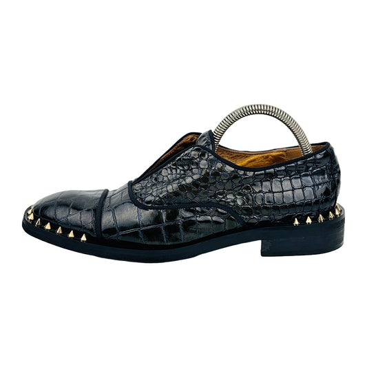 Ras Crocodile Black Leather Oxford Shoes (Size 39)