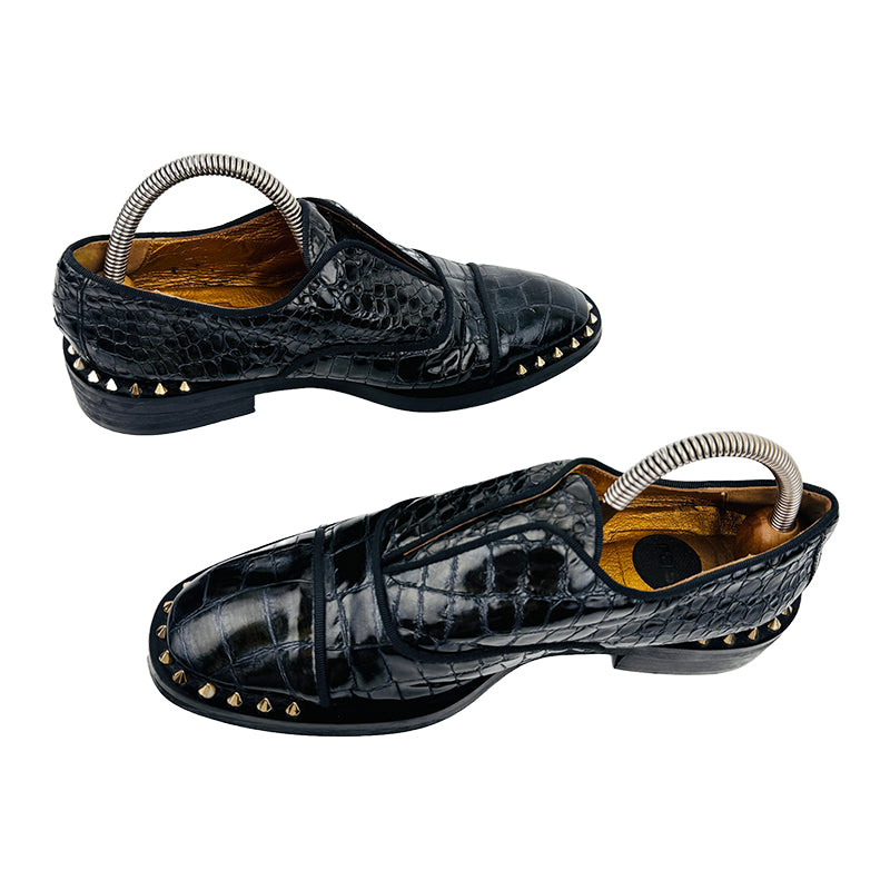 Ras Crocodile Black Leather Oxford Shoes (Size 39)