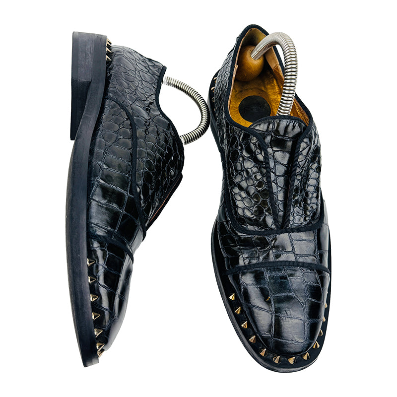 Ras Crocodile Black Leather Oxford Shoes (Size 39)