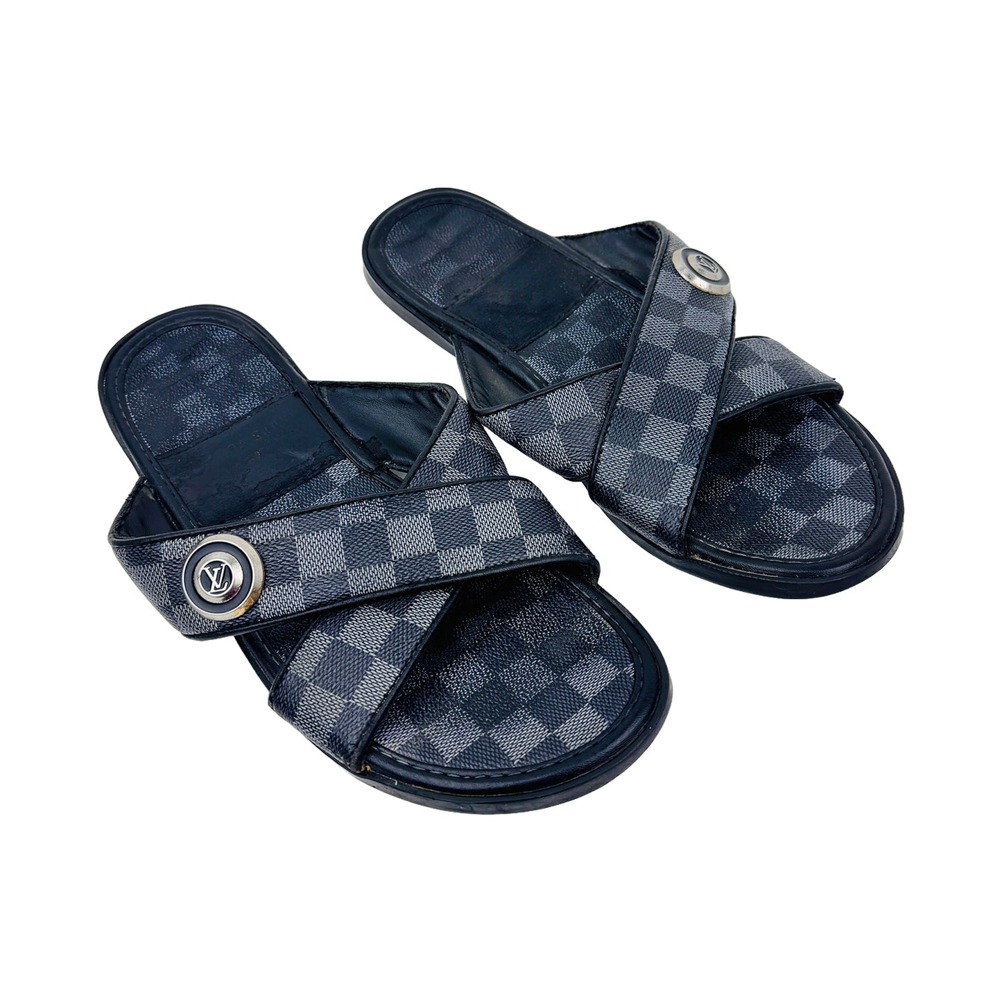 Louis Vuitton Men's Checked Cross Strap Slippers (Size 42.5/43)