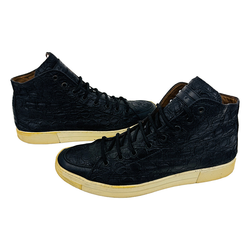 Salvatore Ferragamo Crocodile High Ankle Black Sneaker Shoes (Size 42/42.5)