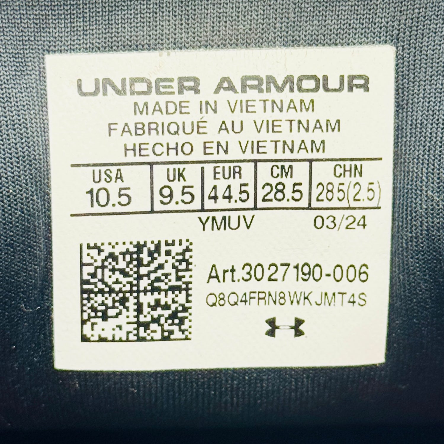 Size Tag Image of Under Armour Infinite Pro Shoes (Size 44/44.5) 3027190-006