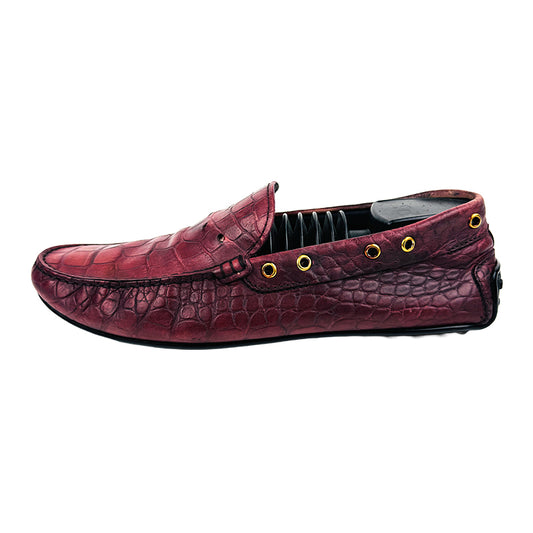 Tods Men's Crocodile Driving Burgundy Shoes (Size 44/44.5) Made in Italy