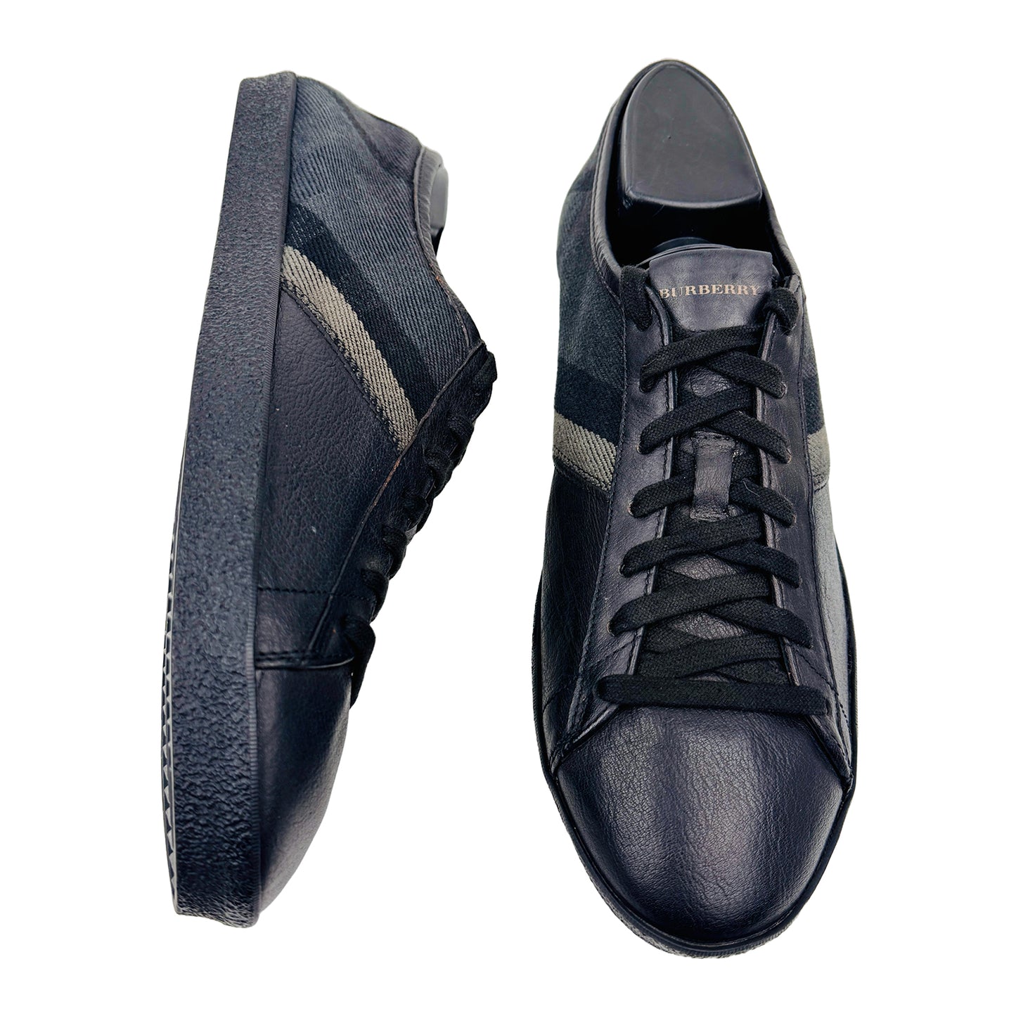 Burberry Leather and Check Canvas Sneakers (Size 43)
