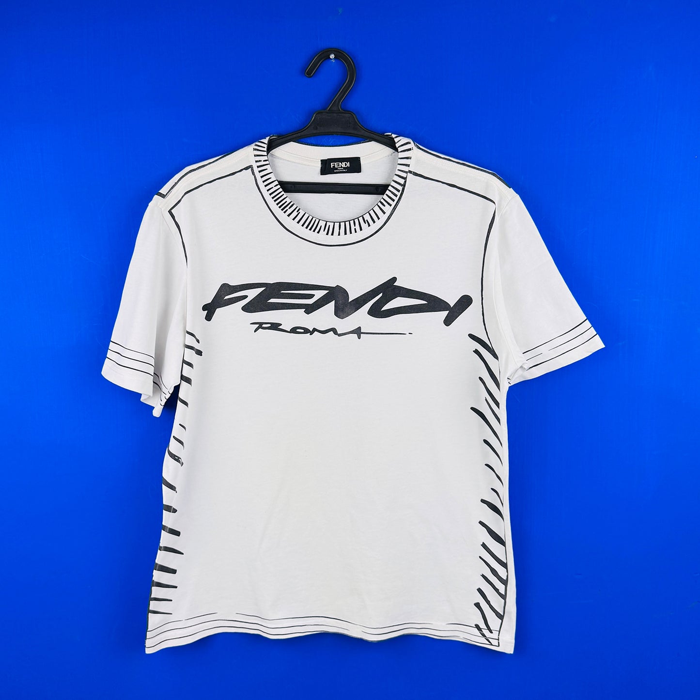 Fendi Men's Black Logo White T-Shirt (Size Large)