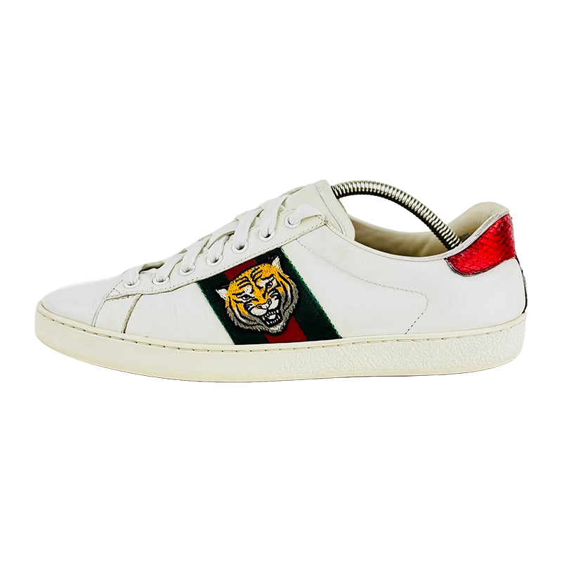 Gucci Ace Embroidered Tiger Low Top White Sneaker Shoes (Size 39/40)