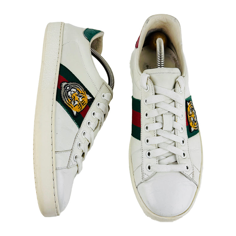 Gucci Ace Embroidered Tiger Low Top White Sneaker Shoes (Size 39/40)