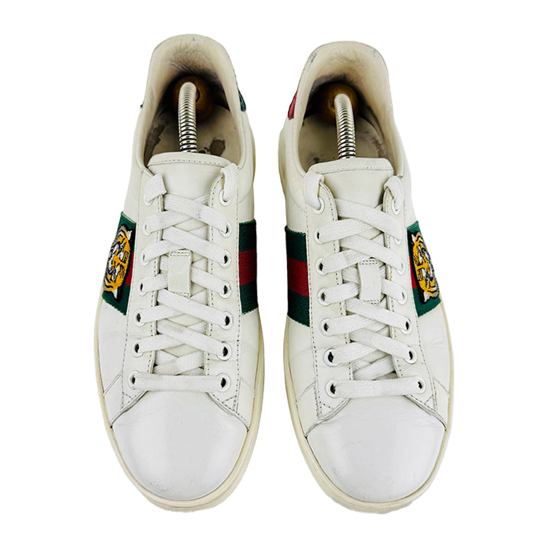 Gucci Ace Embroidered Tiger Low Top White Sneaker Shoes (Size 39/40)