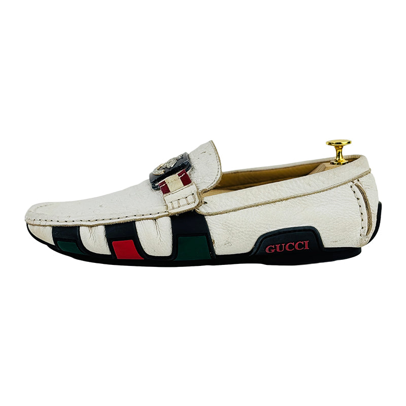 Gucci Men's Web Horsebit White Loafer Shoes (Size 42)