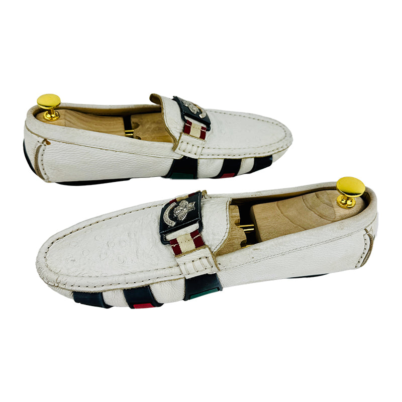 Gucci Men's Web Horsebit White Loafer Shoes (Size 42)