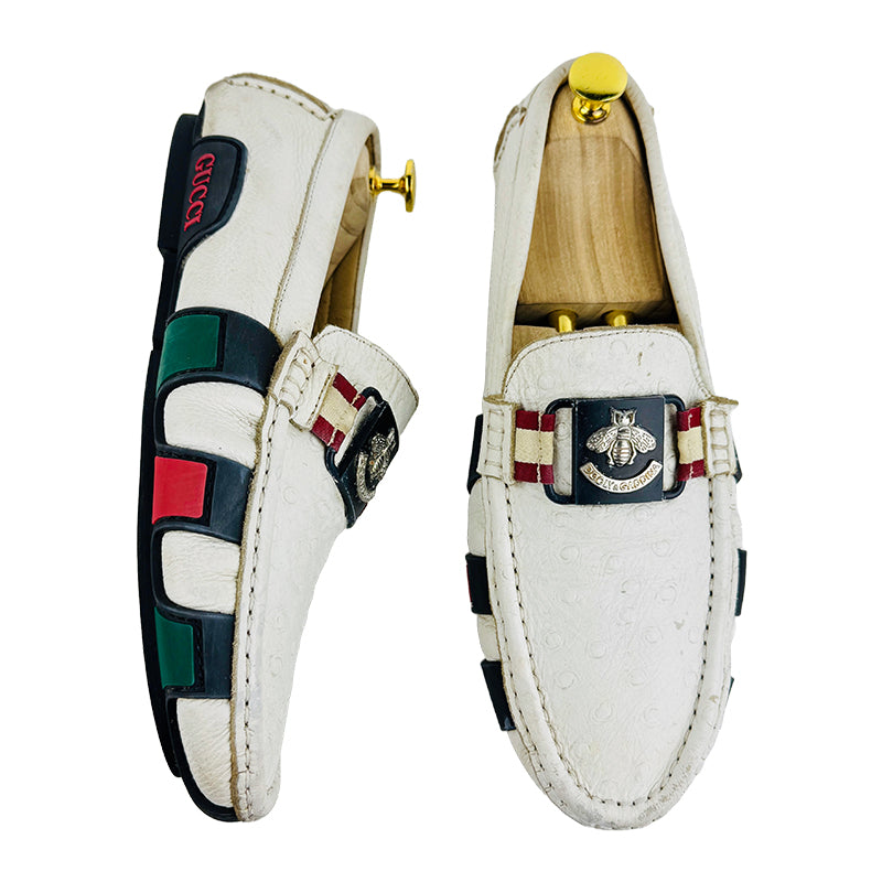 Gucci Men's Web Horsebit White Loafer Shoes (Size 42)