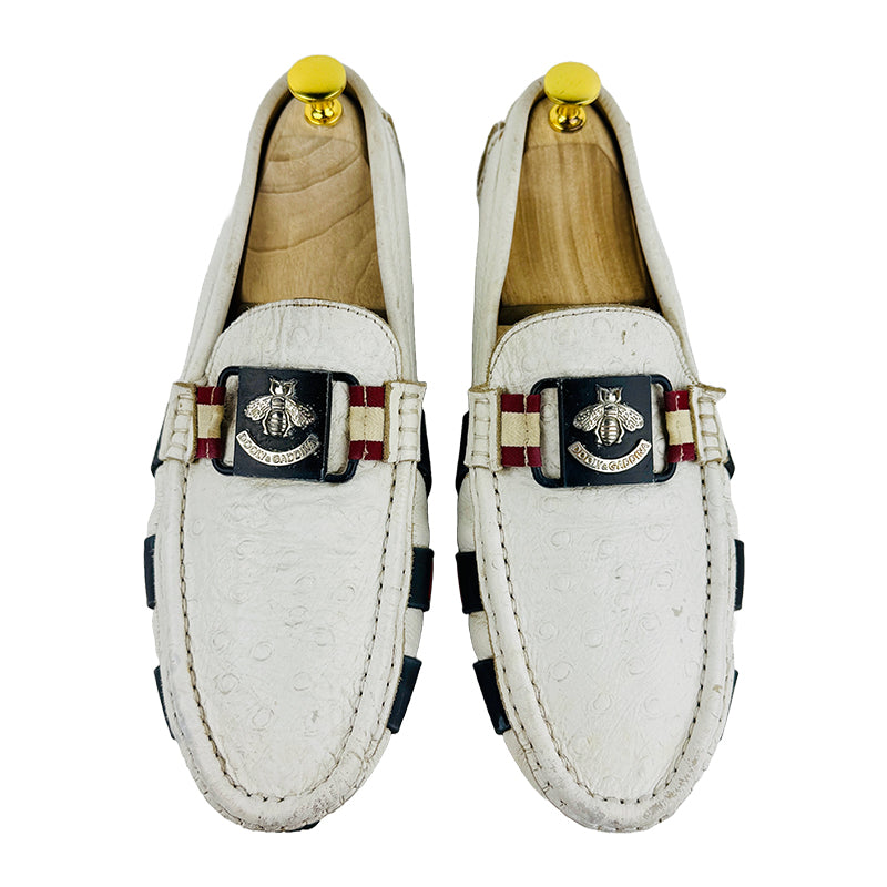 Gucci Men's Web Horsebit White Loafer Shoes (Size 42)