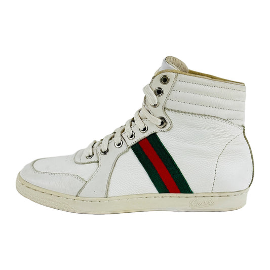 Gucci Women's Web Detail White High Top Sneaker Shoes (Size 37/37.5)