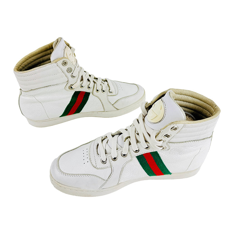 Gucci Women's Web Detail White High Top Sneaker Shoes (Size 37/37.5)