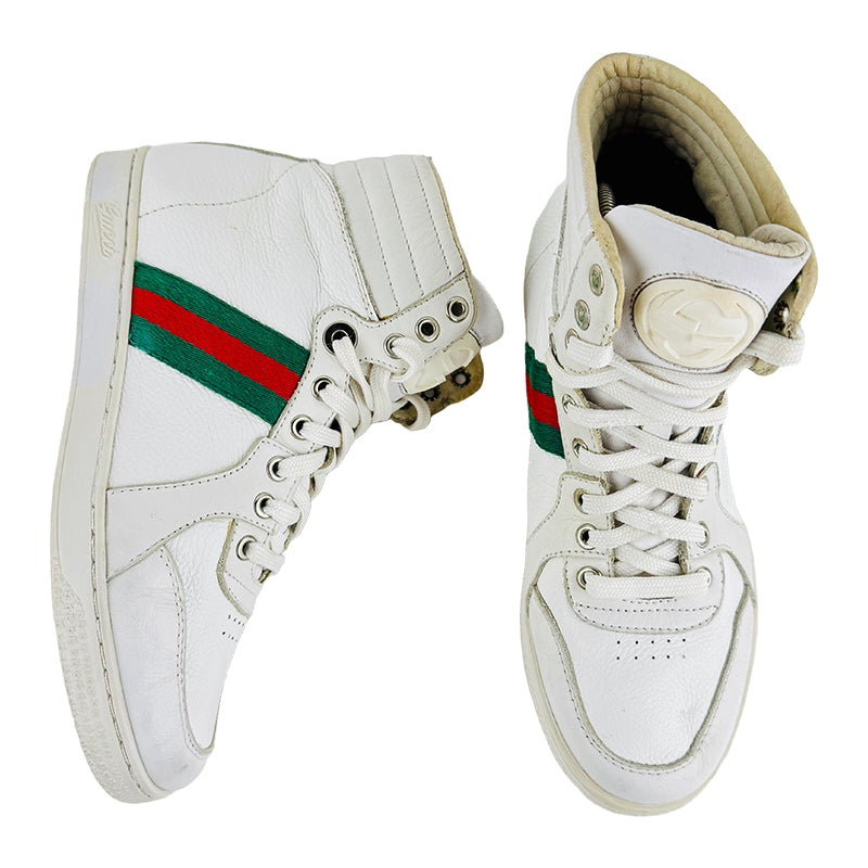 Gucci Women's Web Detail White High Top Sneaker Shoes (Size 37/37.5)