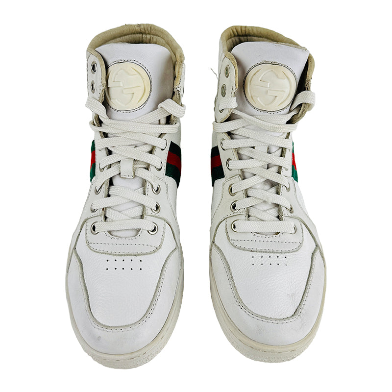 Gucci Women's Web Detail White High Top Sneaker Shoes (Size 37/37.5)