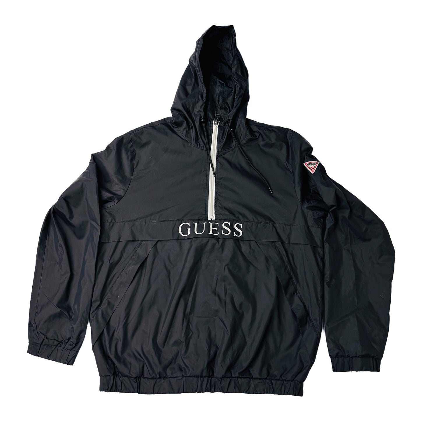 Guess Men's Popover Windbreaker Black Jacket (Size Medium)