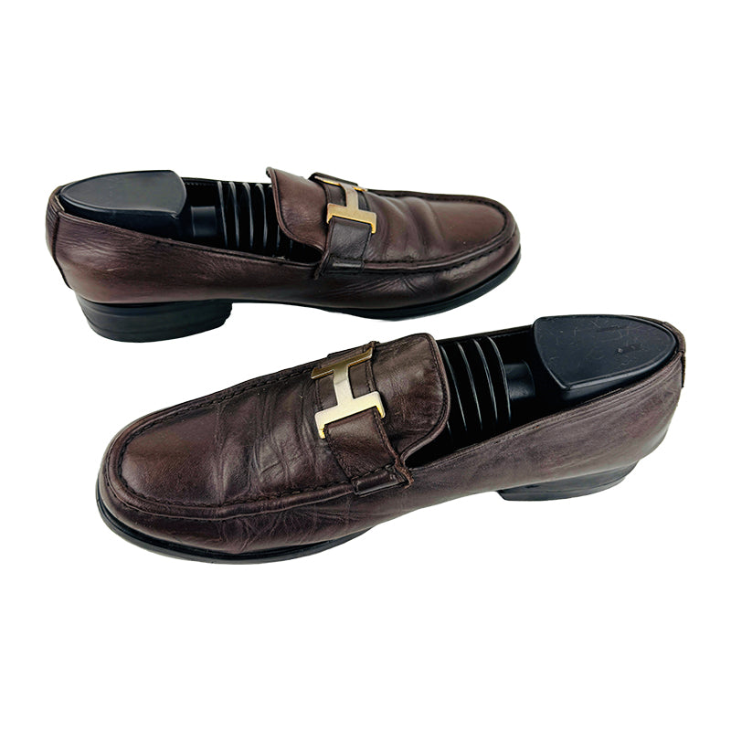 Hermes Men's Consistence H Logo Brown Loafer Shoes (Size 42/42.5)