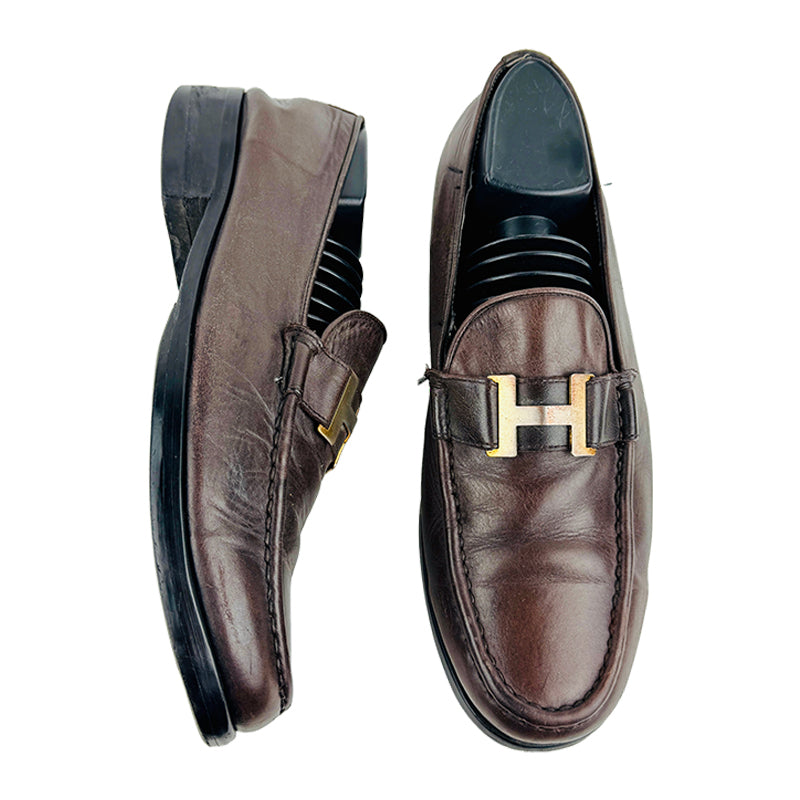 Hermes Men's Consistence H Logo Brown Loafer Shoes (Size 42/42.5)