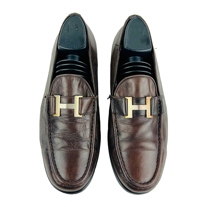 Hermes Men's Consistence H Logo Brown Loafer Shoes (Size 42/42.5)